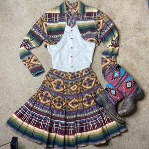 Southwestern Top & Skirt Set Circle T by Marilyn Lenox Western Wear 80s Vintage
